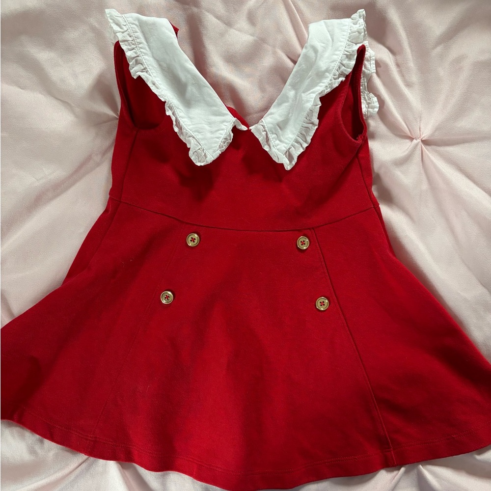 Janie and Jack Red Dress with White Ruffle Collar